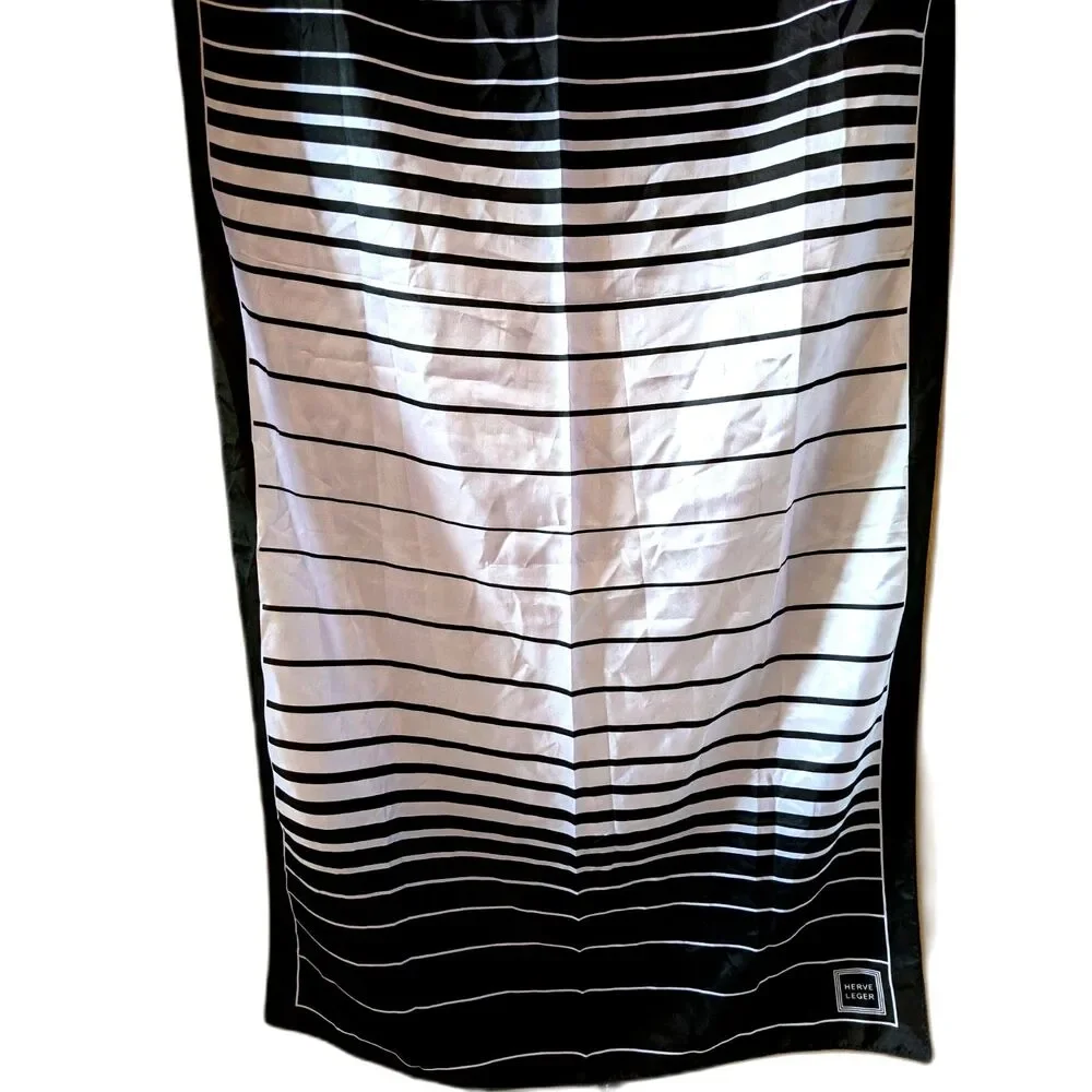 Herve Leger Silk Scarf Black Lavender Purple Stripe 70
